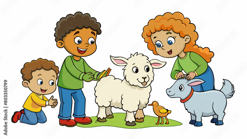 Poster at the petting zoo children squealed with delight as they brushed the soft fluffy fur of a baby lamb
