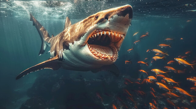 Huge shark praying on small fish