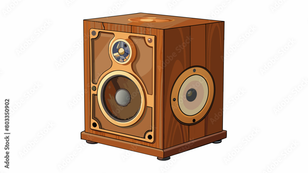 Poster A vintagestyle speaker fashioned from wood and adorned with intricate carvings. It has a large circular speaker on the front and a for adjusting the. Cartoon Vector