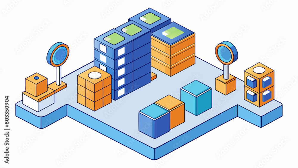 Fototapete A virtual warehouse that holds vast amounts of data with the ability to quickly search and sort through information based on specific criteria.. Cartoon Vector
