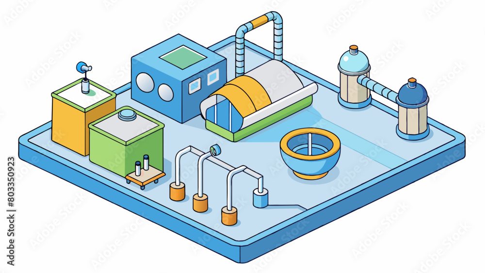 Poster a water treatment plant program is used to treat and purify water for distribution to homes and busi