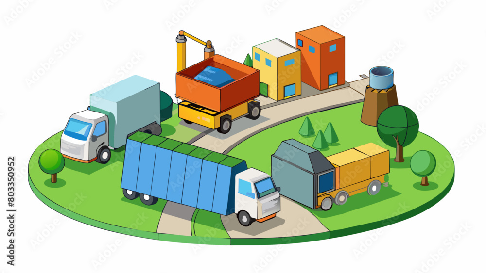 Poster A waste management system is a process of collecting transporting and disposing of waste materials from households and industries. The objects. Cartoon Vector
