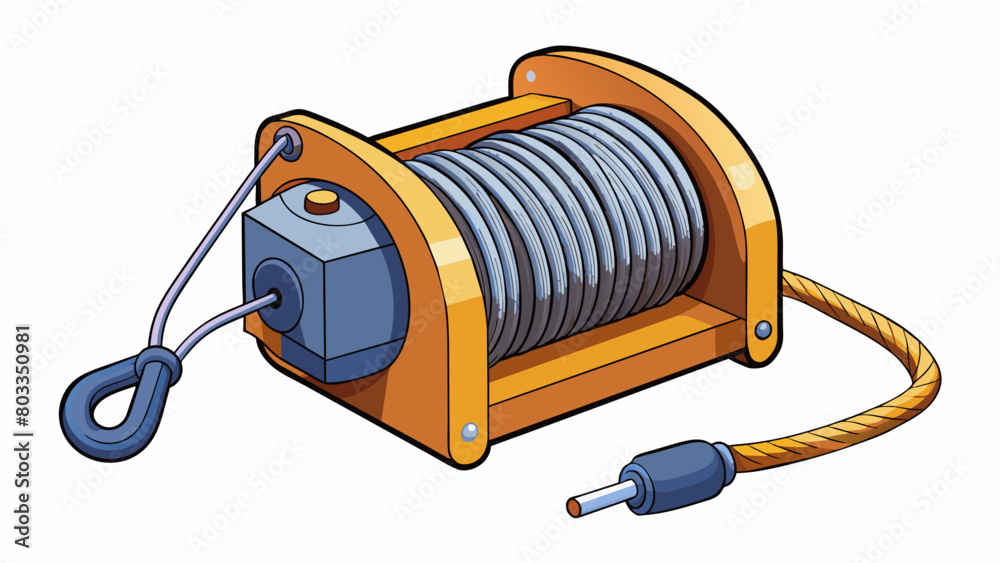 Poster a winch with a compact body and a long coiled rope that can be powered by electricity or manually cr