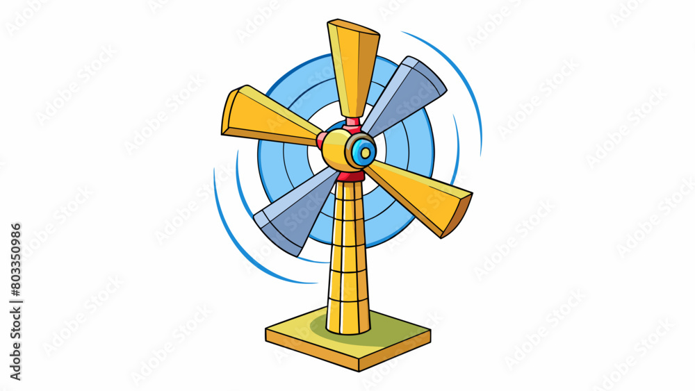 Poster a windmill spins rapidly harnessing the powerful energy of the wind to generate electricity.. cartoo