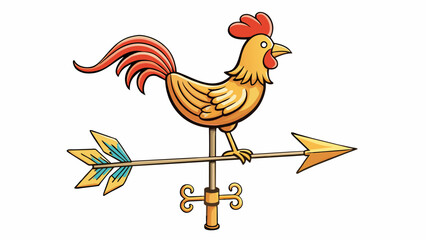 A weather vane featuring a large arrow that rotates on top of a tall pole. The arrow is often designed in the shape of a rooster with one side painted. Cartoon Vector