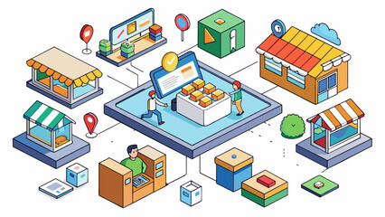 A virtual marketplace The internet has become a global marketplace with millions of products and services available for purchase at any given moment.. Cartoon Vector