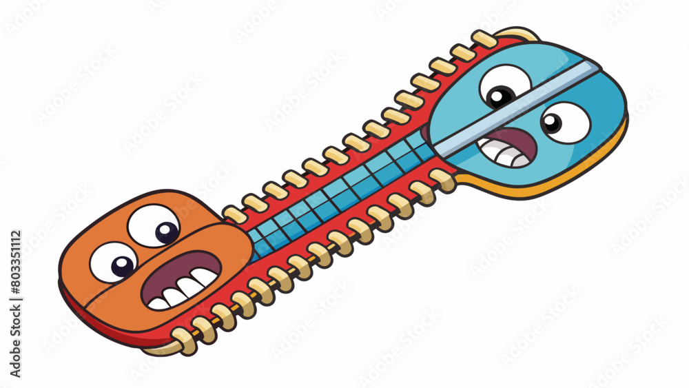 Poster A zipper closing A zipper has two separate sides with teeth that interlock and hold them together. This illustrates the idea of union where two. Cartoon Vector