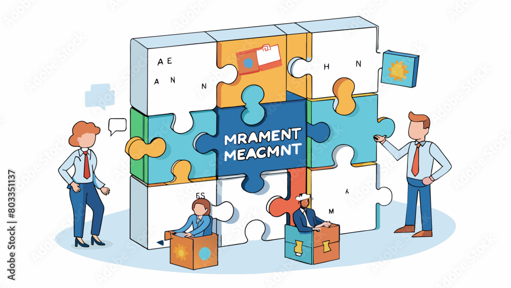 Poster Building a puzzle Management requires the ability to see the bigger picture and understand how each individual piece fits together to create a. Cartoon Vector