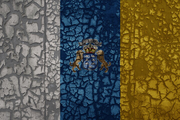flag of canary islands on a grunge vintage metal rusty cracked wall background