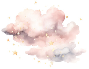 Dreamy pink cloud with gold stars scattering