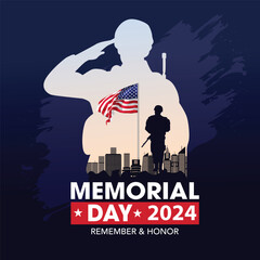 happy memorial day USA. American soldier with flag. vector illustration design - obrazy, fototapety, plakaty