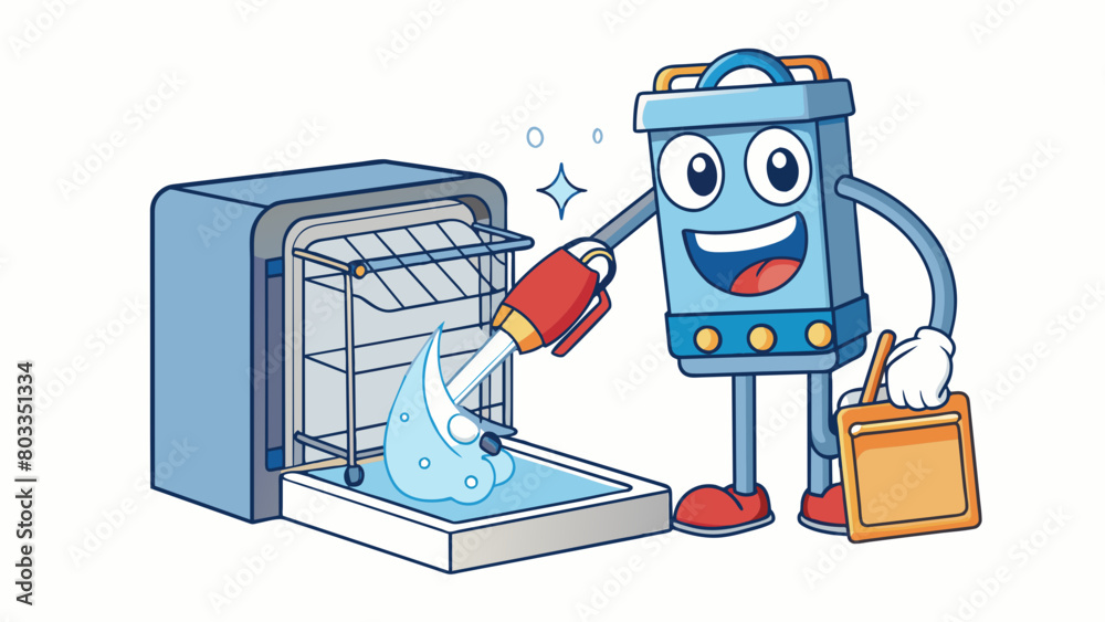 Poster flushing and cleaning a dishwashers filter and spray arms to prevent buildup of food particles and g