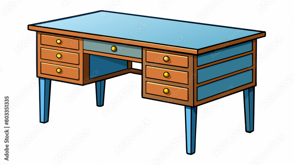 Aufkleber desk a flat rectangular surface supported by four sy wooden legs. the top is made of a smooth glossy