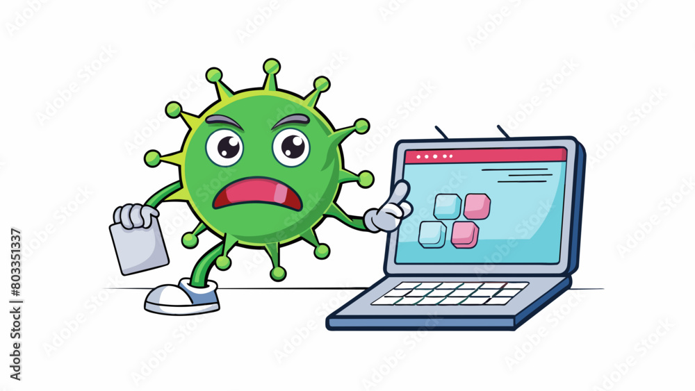 Aufkleber Digital Object A virus infecting a computer slowing down its performance and causing errors in its programming due to malicious code infiltrating the. Cartoon Vector