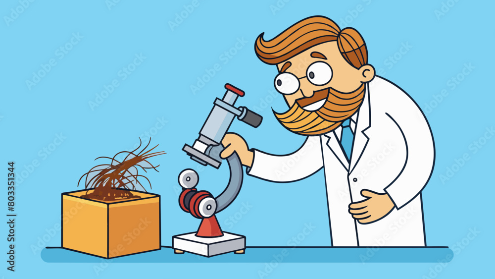 Poster donning a white lab coat the inspector peered through a microscope as he examined a strand of hair f