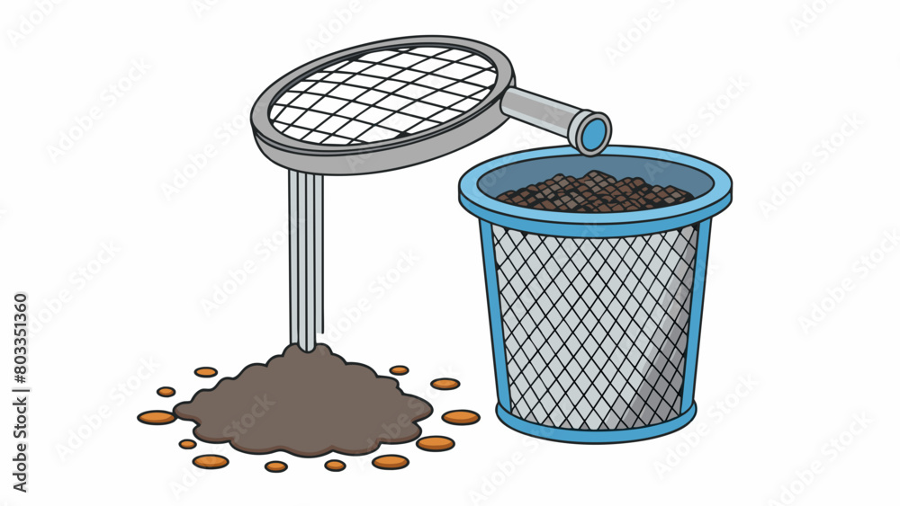 Poster Filtration System A metal mesh is stretched tightly across a rectangular frame. Above the frame dirty water is being continuously poured through a. Cartoon Vector