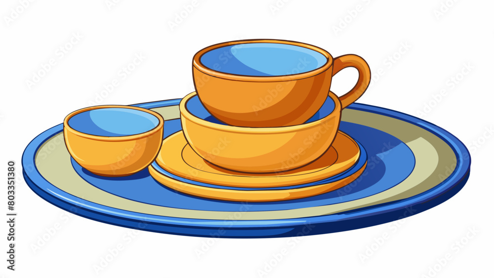 Poster glazed dinnerware set a set of plates bowls and mugs made from stoneware. each piece has a smooth sl