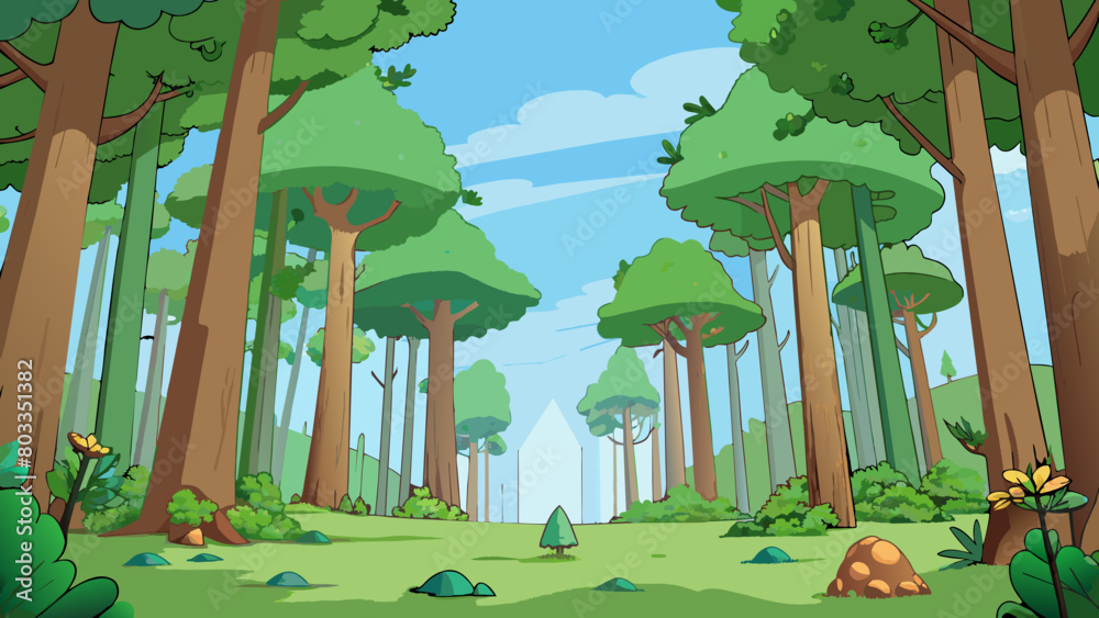 Poster forest region towering trees reach high into the sky in this lush region providing a cool shaded can