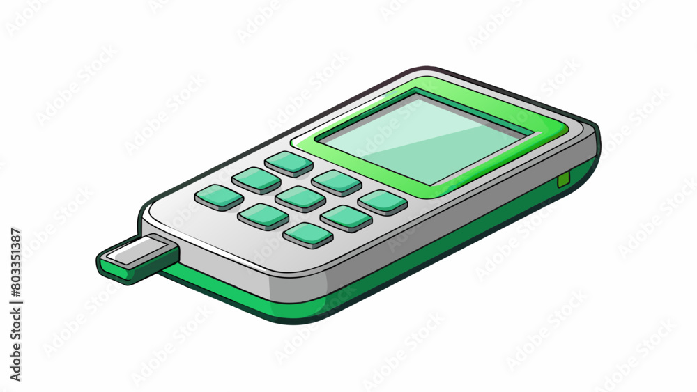 Poster Handheld device with a sy plastic casing equipped with a physical keypad for making calls and typing messages. It has a basic monochrome display and a. Cartoon Vector