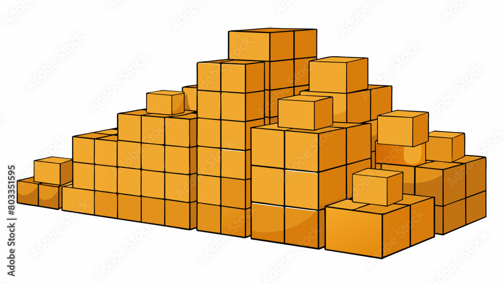 Poster In a warehouse boxes of different lengths and widths are stacked in piles with the taller boxes at the back and shorter ones in the front. Each box. Cartoon Vector