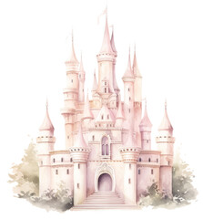 Obraz premium Fairytale-inspired pink castle with turrets