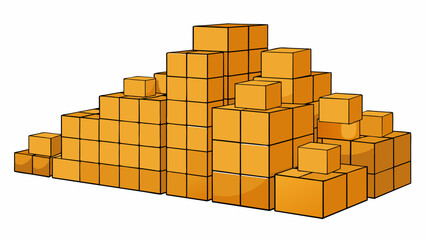 In a warehouse boxes of different lengths and widths are stacked in piles with the taller boxes at the back and shorter ones in the front. Each box. Cartoon Vector