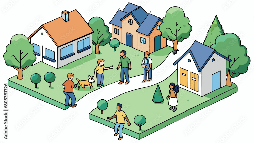 Poster Introduction to a New Neighborhood The streets are lined with quaint cozy houses each with its own unique character. The trees provide a canopy of. Cartoon Vector