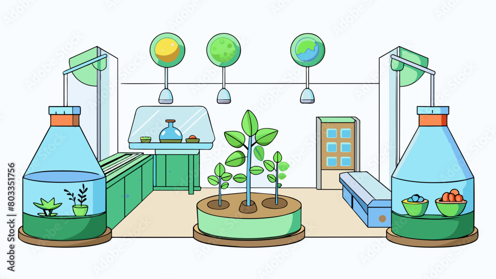 Poster lab e is a brightly lit room filled with plants of all shapes and sizes. each plant is accompanied b