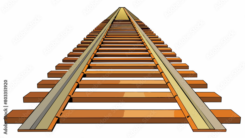 Poster parallel train tracks stretch out into the distance disappearing into a vanishing point on the horiz