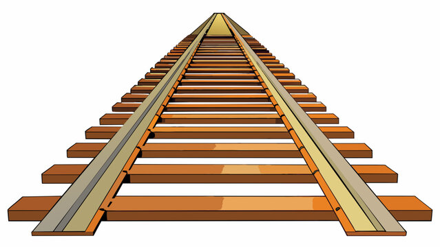 Parallel train tracks stretch out into the distance disappearing into a vanishing point on the horizon. The lines are perfectly straight and evenly. Cartoon Vector