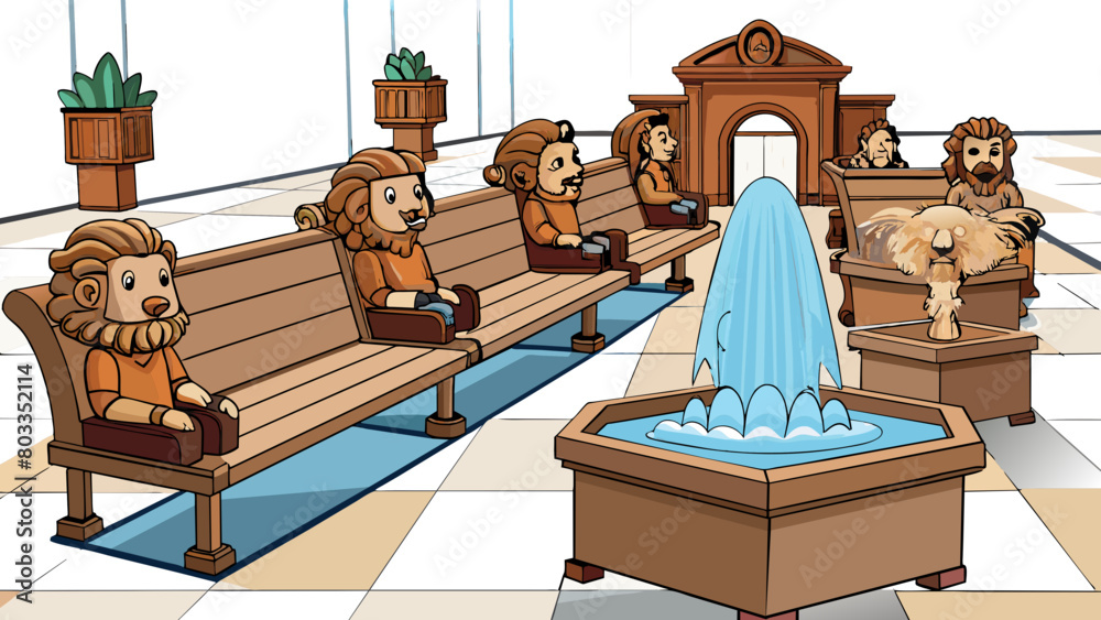 Poster rich wooden benches provide comfortable seating for weary shoppers throughout the mall. each bench i