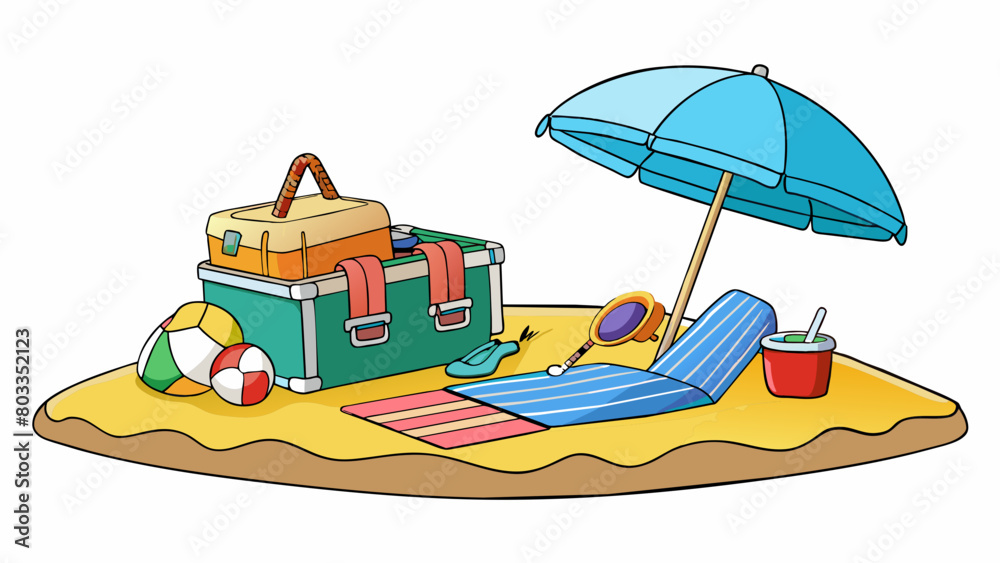 Poster Setting up for a picnic in the park A checkered picnic blanket is spread out over the grass inviting blankets and guests to sit and relax. A wicker. Cartoon Vector