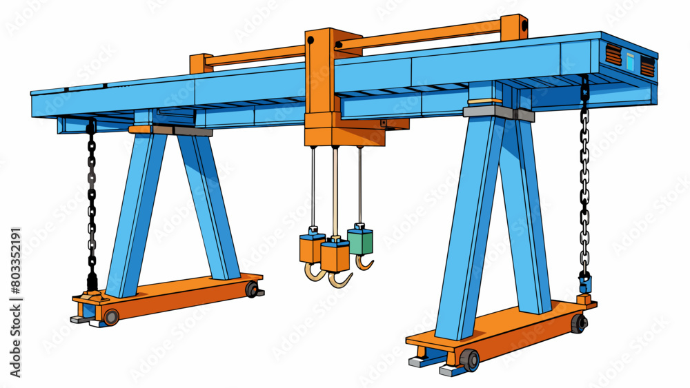 Poster Similar to a conveyor belt an industrial hoist has a flat platform and a series of connected links that move along a set path allowing for the. Cartoon Vector
