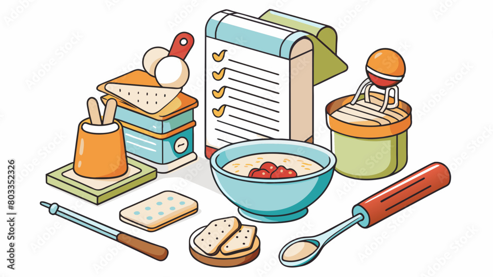 Aufkleber The baking recipe featured detailed instructions with precise measurements and a list of necessary tools such as a mixing bowl and whisk to create a. Cartoon Vector