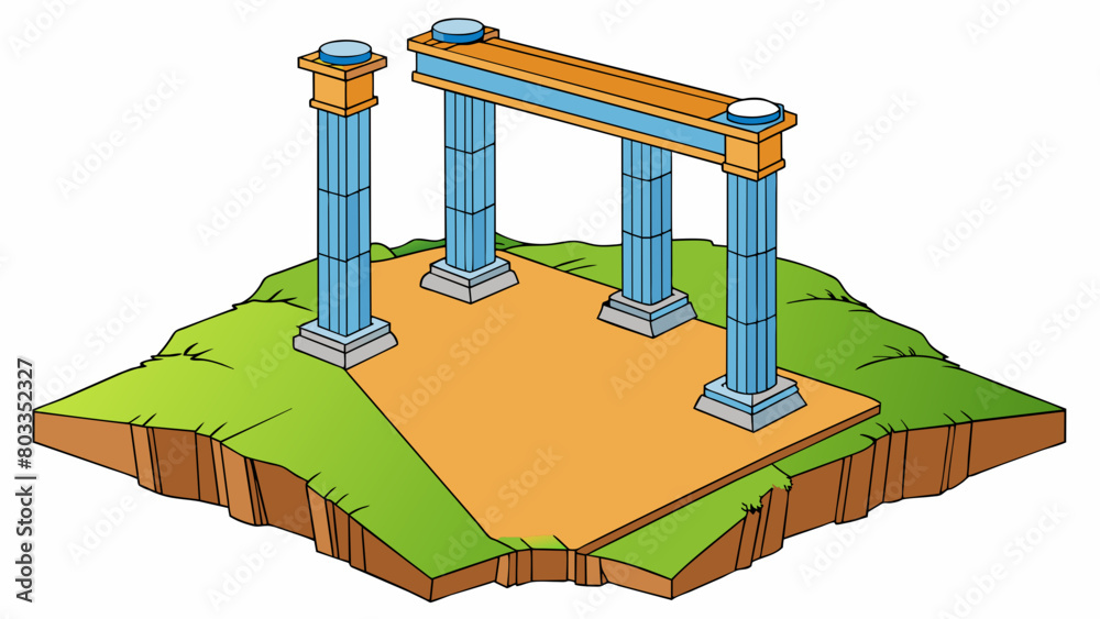 Poster The base of a bridge is made up of large sy pillars buried deep into the ground. These pillars provide a stable foundation for the bridge to span. Cartoon Vector