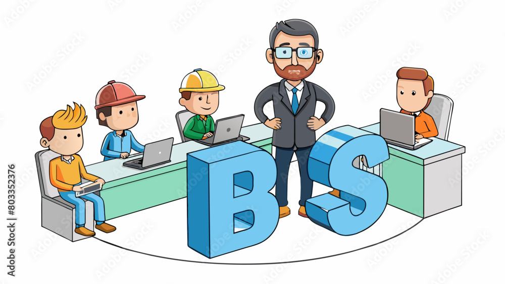 Poster The boss assigned a project to the team where each member had to design a unique logo for a clients new business.. Cartoon Vector