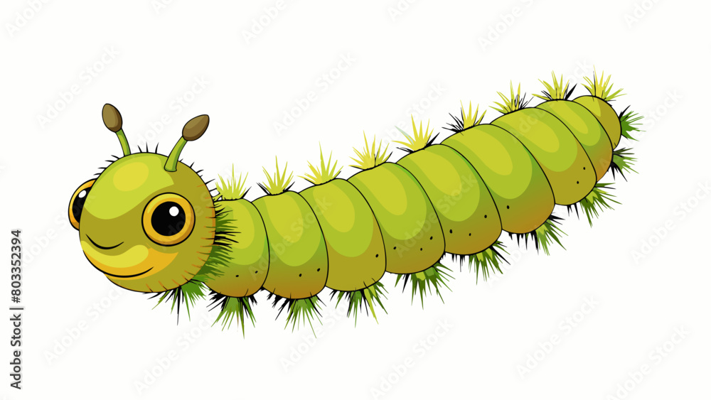 Poster the caterpillar was about 3 centimeters long with a fuzzy body and distinct segments.. cartoon vecto