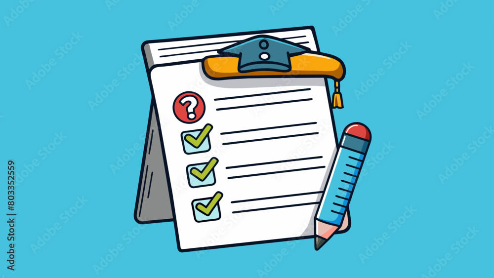 Poster The exam paper was crisp and white with the questions typed neatly in black ink. Each page was lined with a narrow margin and a bold title at the top. Cartoon Vector