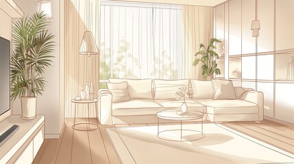 Warm Sunlight Streaming Into a Modern Living Room During a Peaceful Afternoon