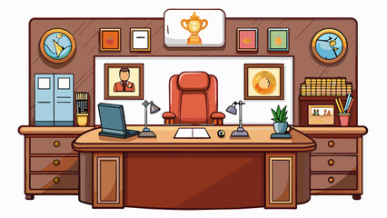 The employers office was organized and efficient with a large mahogany desk at the center. On the desk there was a fancy pen set a leather planner and. Cartoon Vector