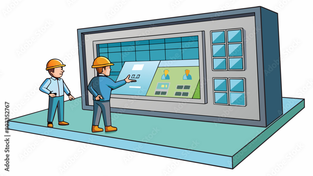 Poster the panel on the office buildings ground floor is a sleek modern design with a touchscreen display. 