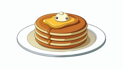  The pancakes are served on a white plate with a dusting of powdered sugar. . Cartoon Vector
