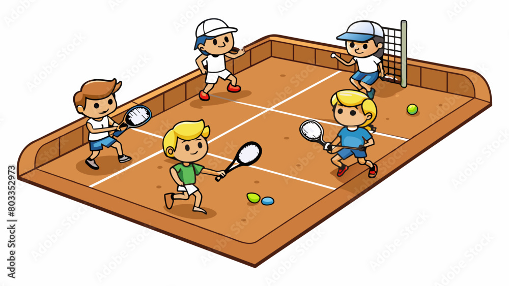 Sticker the sun beats down on a group of players as they gather on a clay court their feet sinking into the 