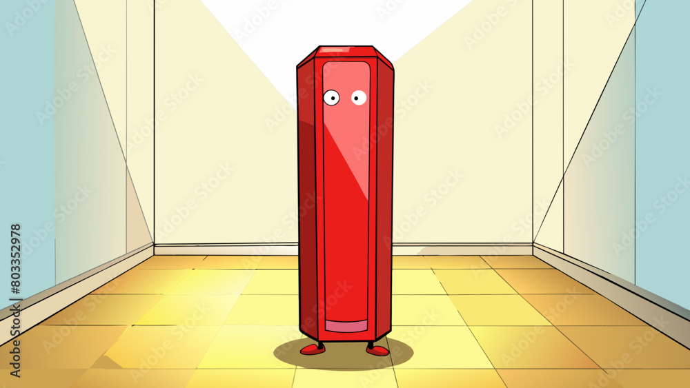 Poster The tall red object stood proudly in the corner of the room emitting a warm glow from its smooth glass surface.. Cartoon Vector