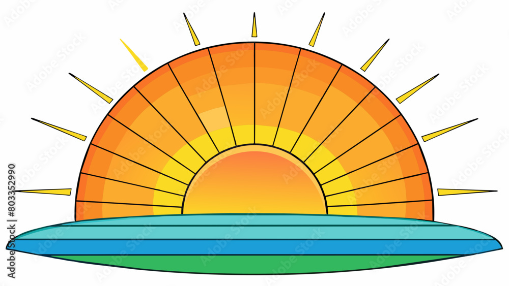 Poster The sun rises and sets its vibrant colors changing as it moves across the sky signaling the beginning and end of each day.. Cartoon Vector