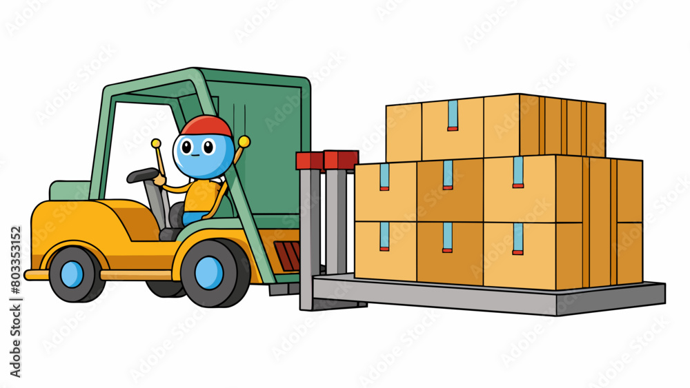 Poster Transporting Bulky Items At a shipping dock a forklift is used to move heavy crates and containers from one location to another. The forklifts. Cartoon Vector
