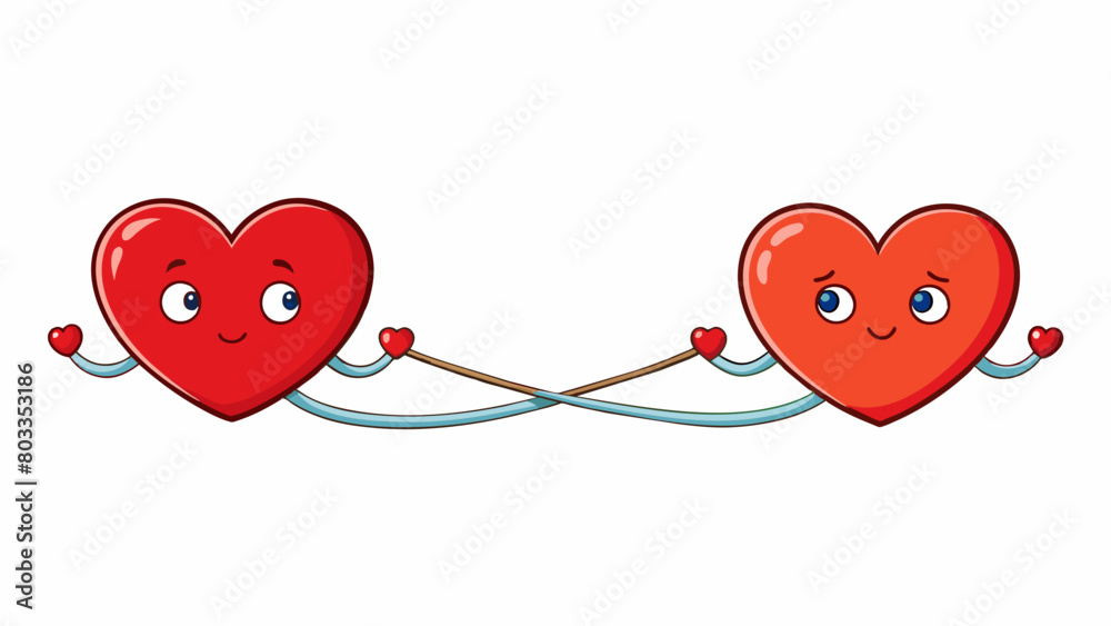 Aufkleber Two hearts connected by a line Two hearts separated by a line but connected by a thin line depict a strong bond and understanding between two. Cartoon Vector
