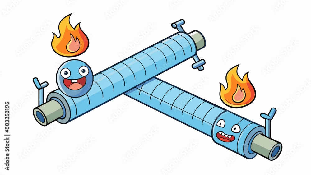 Poster two parallel pipes with fins attached resembling the shape of a car radiator. one pipe carries hot f