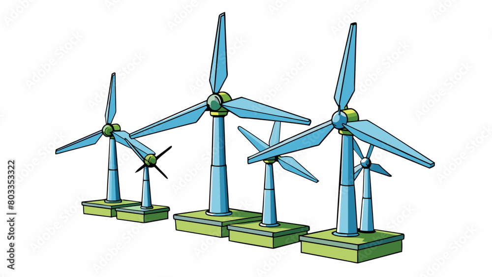 Poster Wind turbines Large towering structures with spinning blades that convert the power of wind into electricity through a generator.. Cartoon Vector