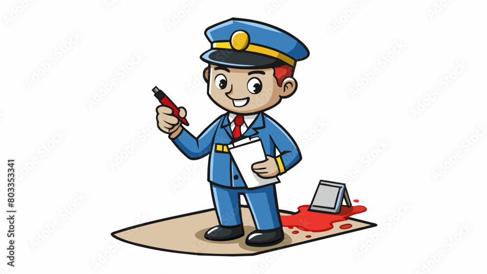 Aufkleber with a notepad and pen in hand the inspector took detailed notes as he walked around the crime scene